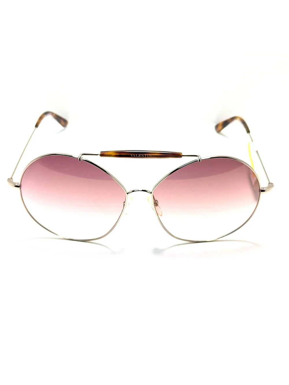 Valentino V121 Pink UV Silver Tortoiseshell Aviator Women’s Sunglasses 62-14-145
